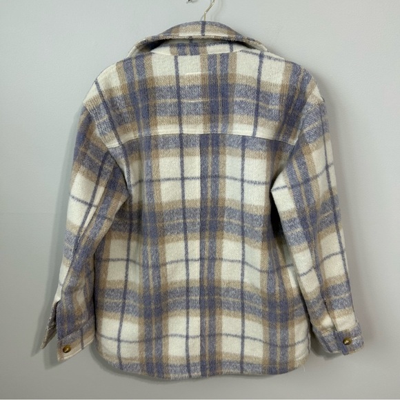 Avec Les Filles Lilac Purple Cream Plaid Button-Up Shacket Jacket Women’s Medium - Picture 6 of 8